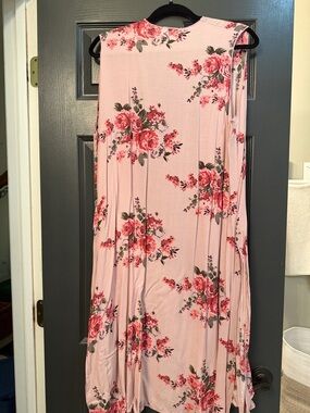 LuLaRoe Pink Floral Sleeveless Duster Vest Joy